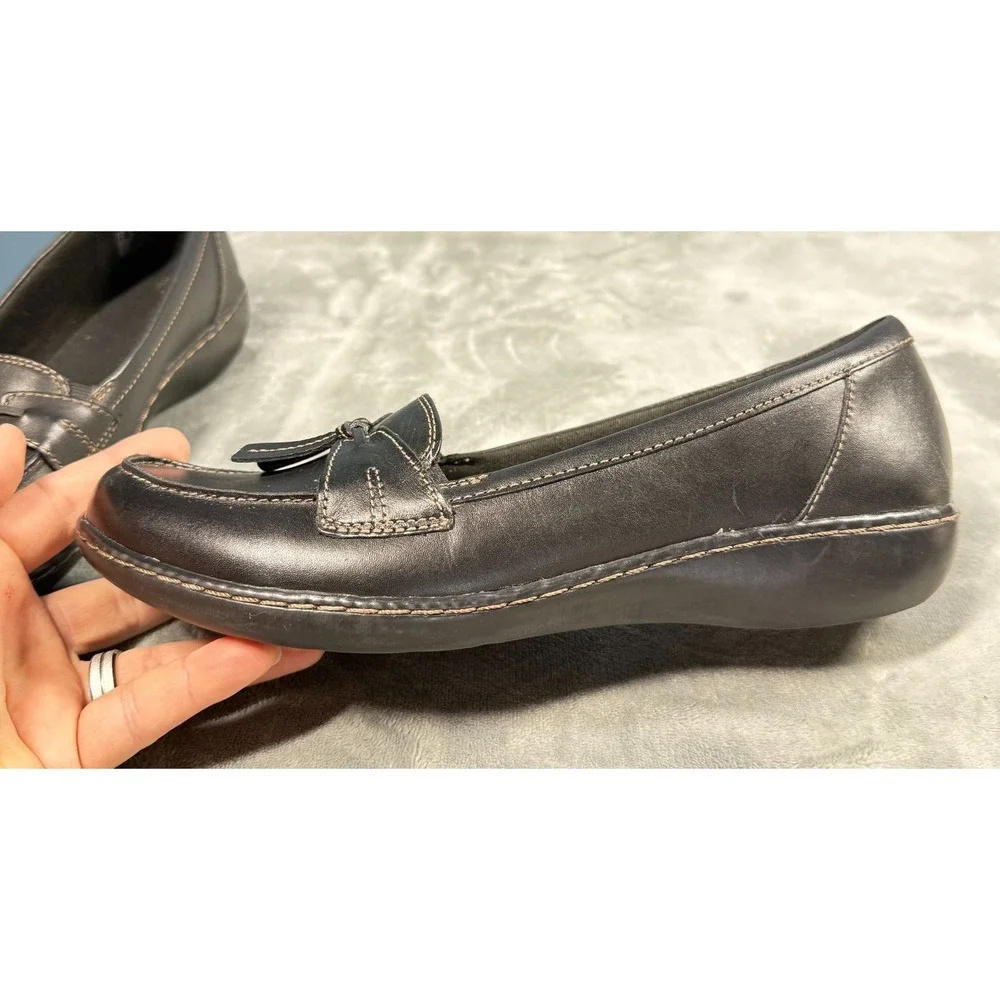 Clarks Collection Loafers Womens 11 Black Leather Tassel Slip On